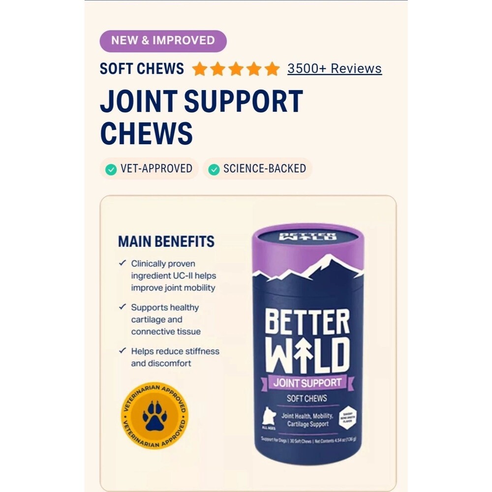 Better Wild Joint Support For Dogs 30 Soft Chews Expires 5/2028 - New/Sealed